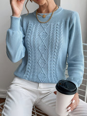 Solid Crew Neck Sweater Long Sleeve Loose Knit Sweater