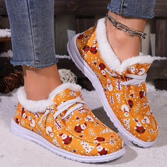 Women's Christmas Snow Boots Santa Claus Snowman Pattern Winter Plush Warm