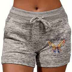 Butterfly Print Drawstring Shorts Women's Casual Spring Summer Clothing