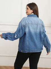 Casual Denim Jacket Women's Plus Washed Ripped Button Up Long Sleeve