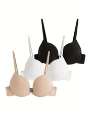 3pcs Solid T Shirt Bras Push Up Scoop Bra Women's Lingerie