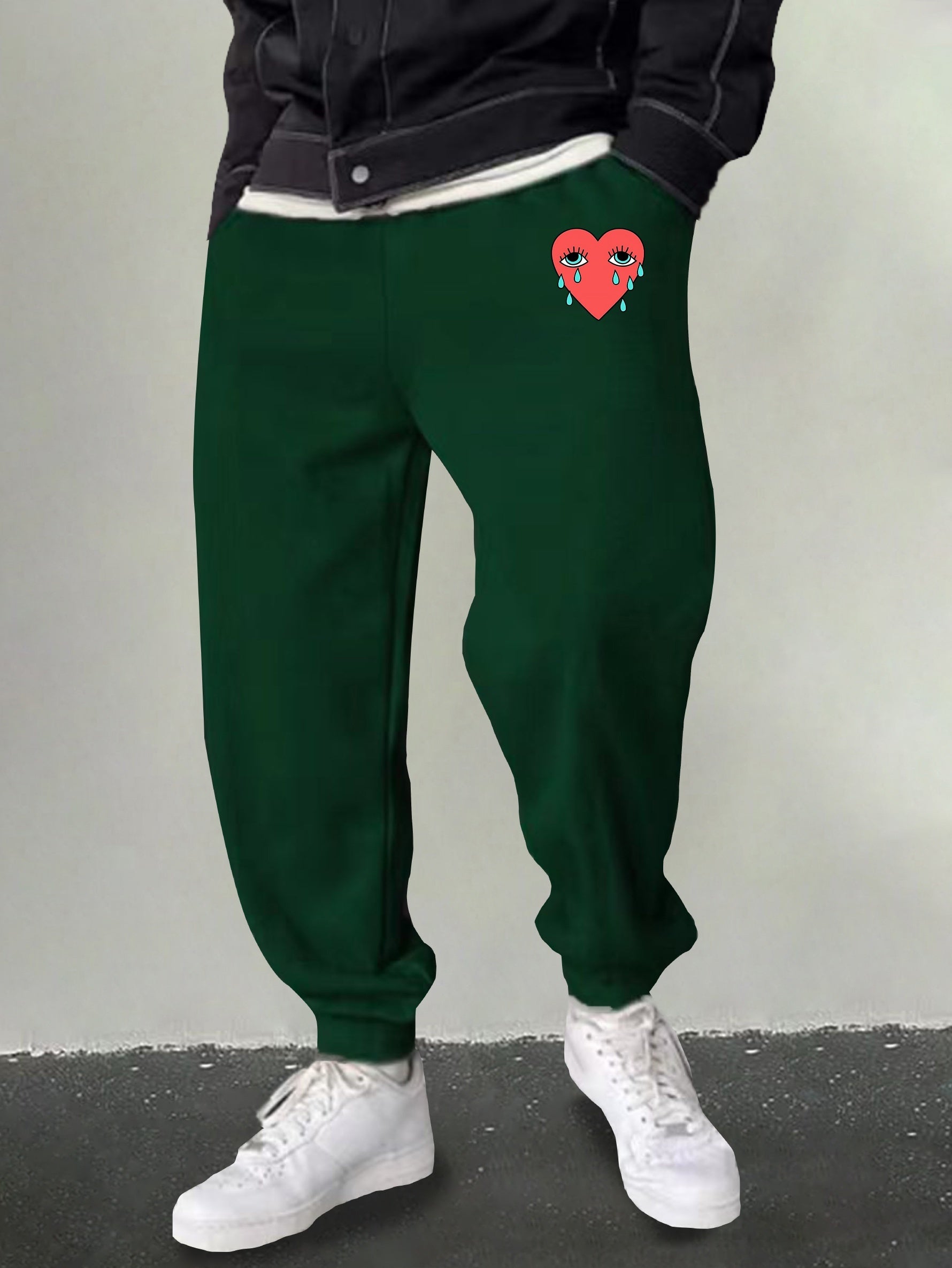 Men's Heart Print Joggers Casual Sweatpants Outdoor