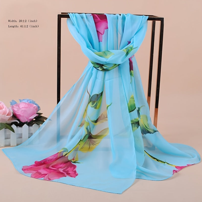 Chiffon Printed Silk Scarf Neckerchief Head Wrap Beach Shawl