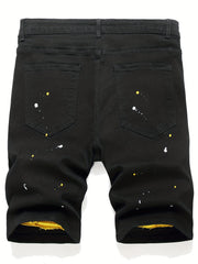Men's Spray Painted Ripped Denim Shorts
