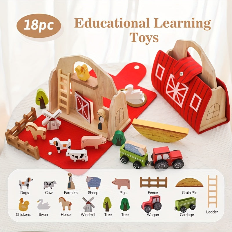 Wooden Baby Educational Play House Animal Barn Stacking Toys