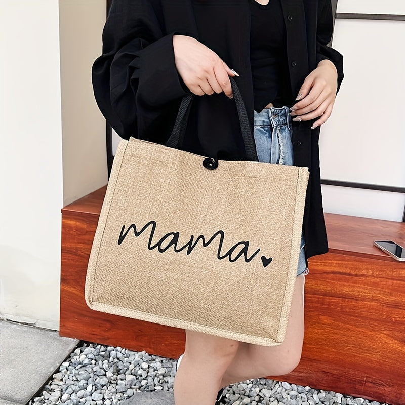 Letter Print Tote Bag All Match Burlap Satchel Bag