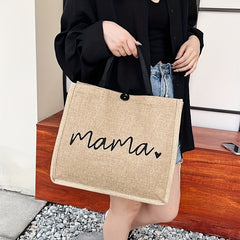 Letter Print Tote Bag All Match Burlap Satchel Bag