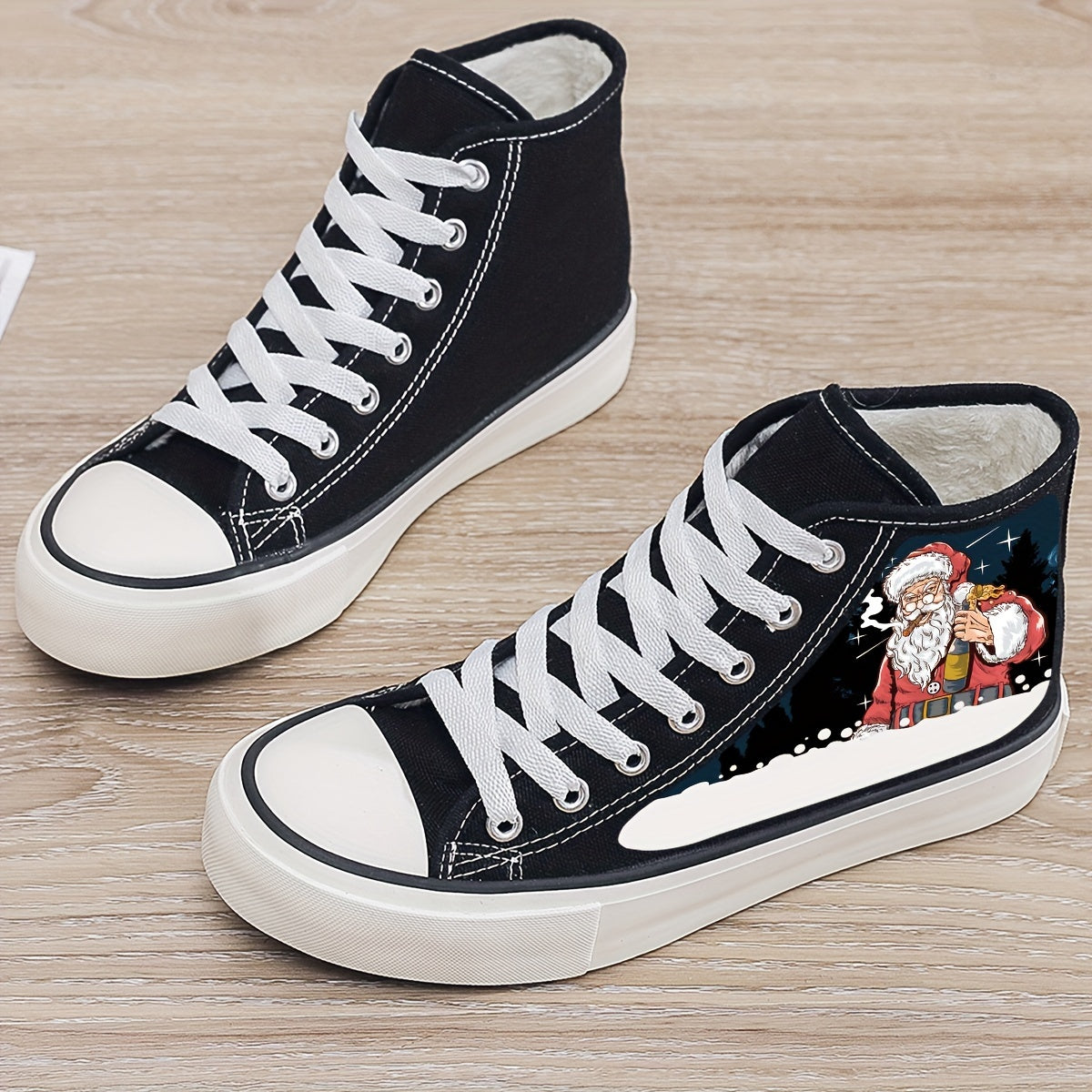 Christmas Santa Print Plush Lined Thermal Chunky Canvas Sneakers