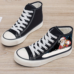 Christmas Santa Print Plush Lined Thermal Chunky Canvas Sneakers