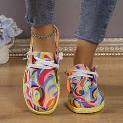 Women's Abstract Pattern Canvas Lace-Up Low Top Slip-On Shoes