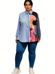 Cartoon Figure Print Button Up Shirt