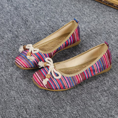 Women's Tribal Style Striped Flat Shoes Boe Soft Sole Slip On