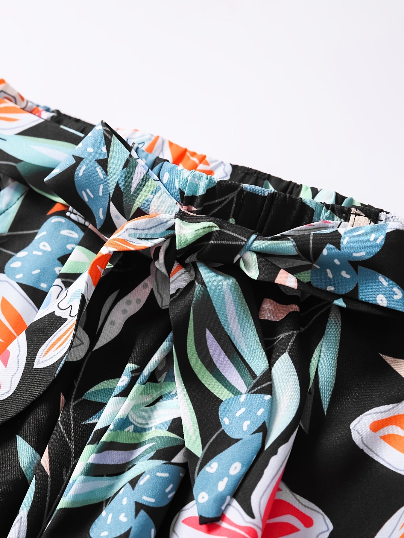 Girls Flower Print Wide Leg Pants Loose Casual