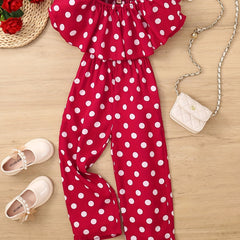 Girls Off Shoulder Polka Dot Romper Jumpsuit