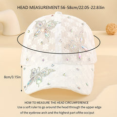 Lace Rhinestone Butterfly Baseball Cap Mesh Breathable Sports Hats Adjustable