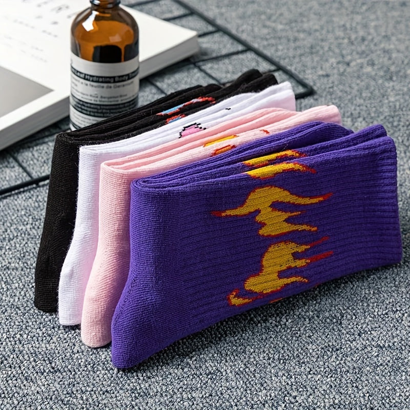 Flame Print Socks Breathable Street Mid Tube Socks Women's Stockings