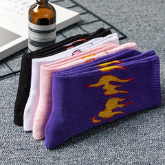 Flame Print Socks Breathable Street Mid Tube Socks Women's Stockings