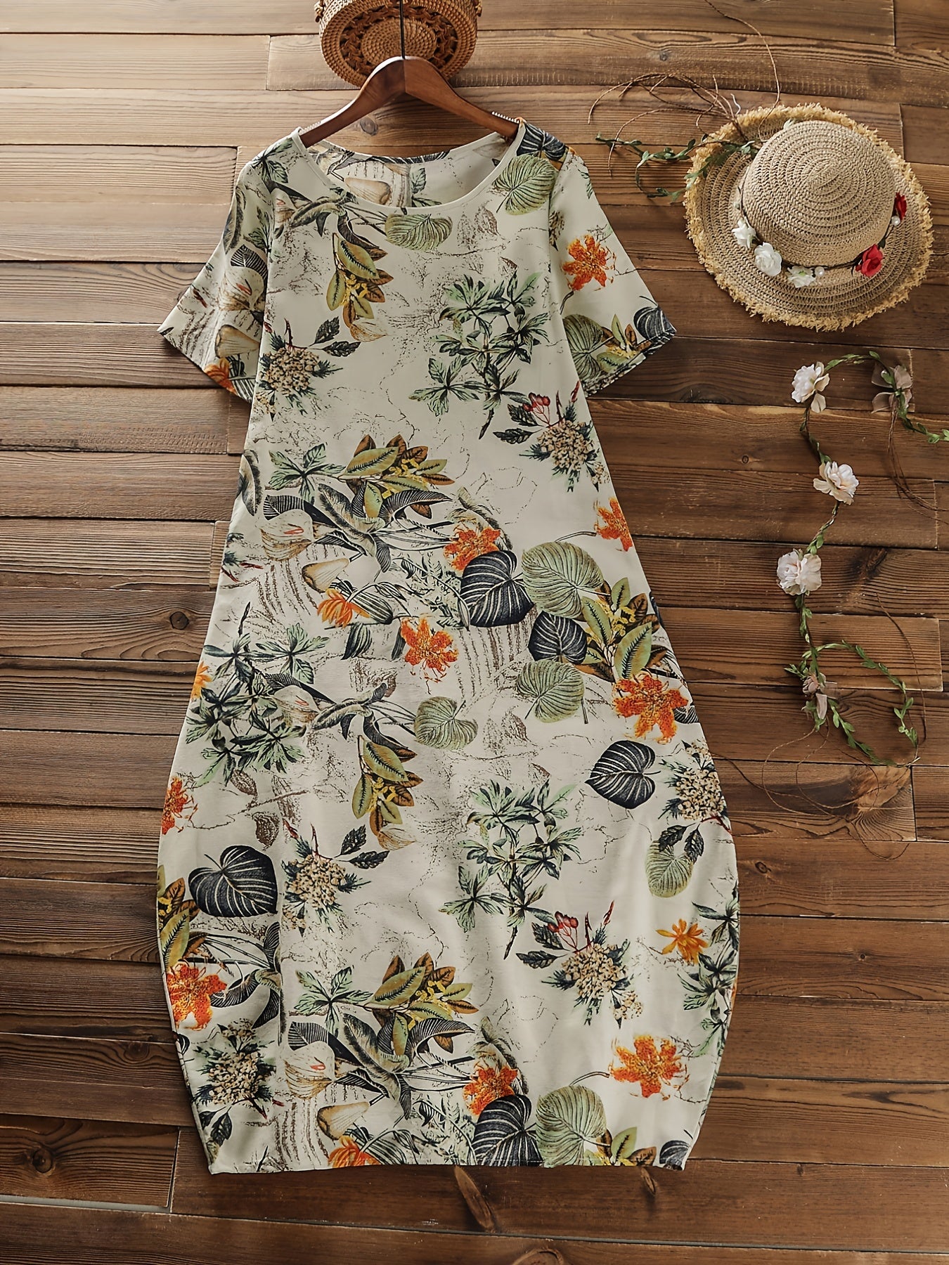 Women's Boho Floral Print Tee Dress