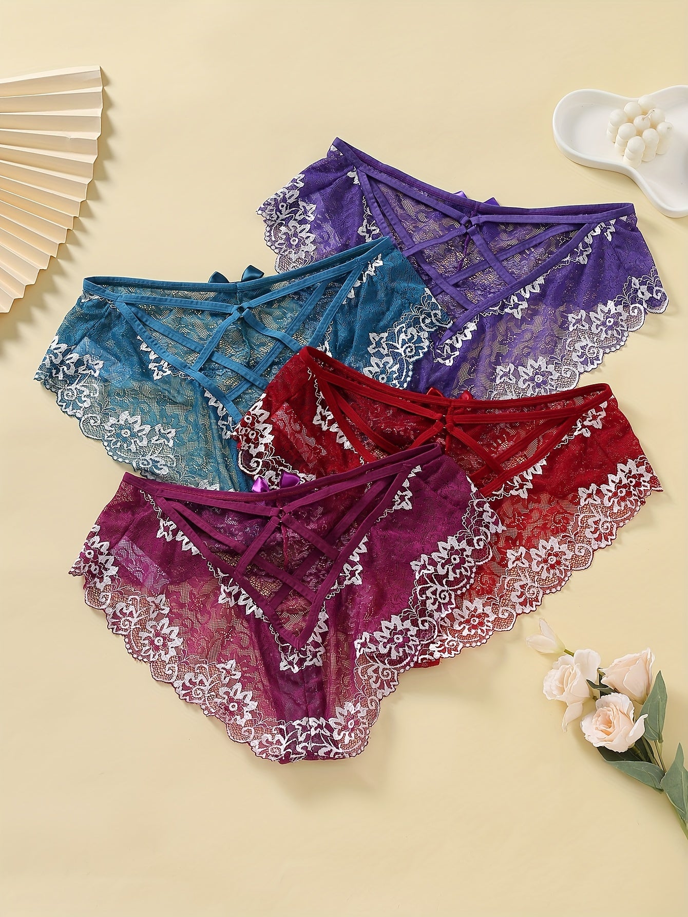 4-Pack Plus Size Sexy Floral Lace Briefs Set Women's Pantie