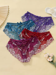4-Pack Plus Size Sexy Floral Lace Briefs Set Women's Pantie