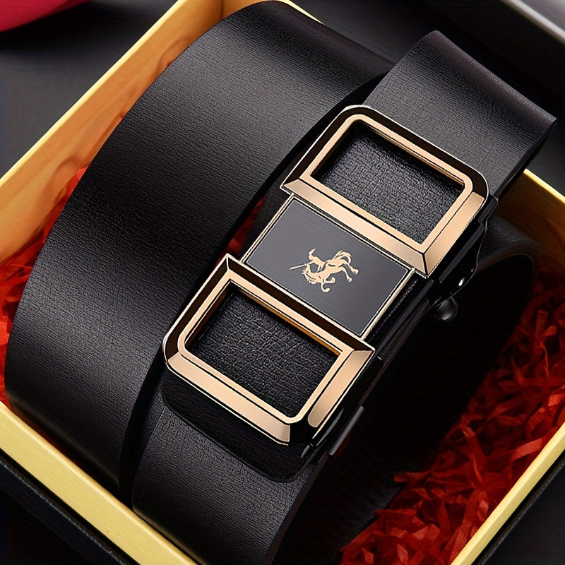 Men's Warrior On Horseback Pattern Buckle PU Leather Belt