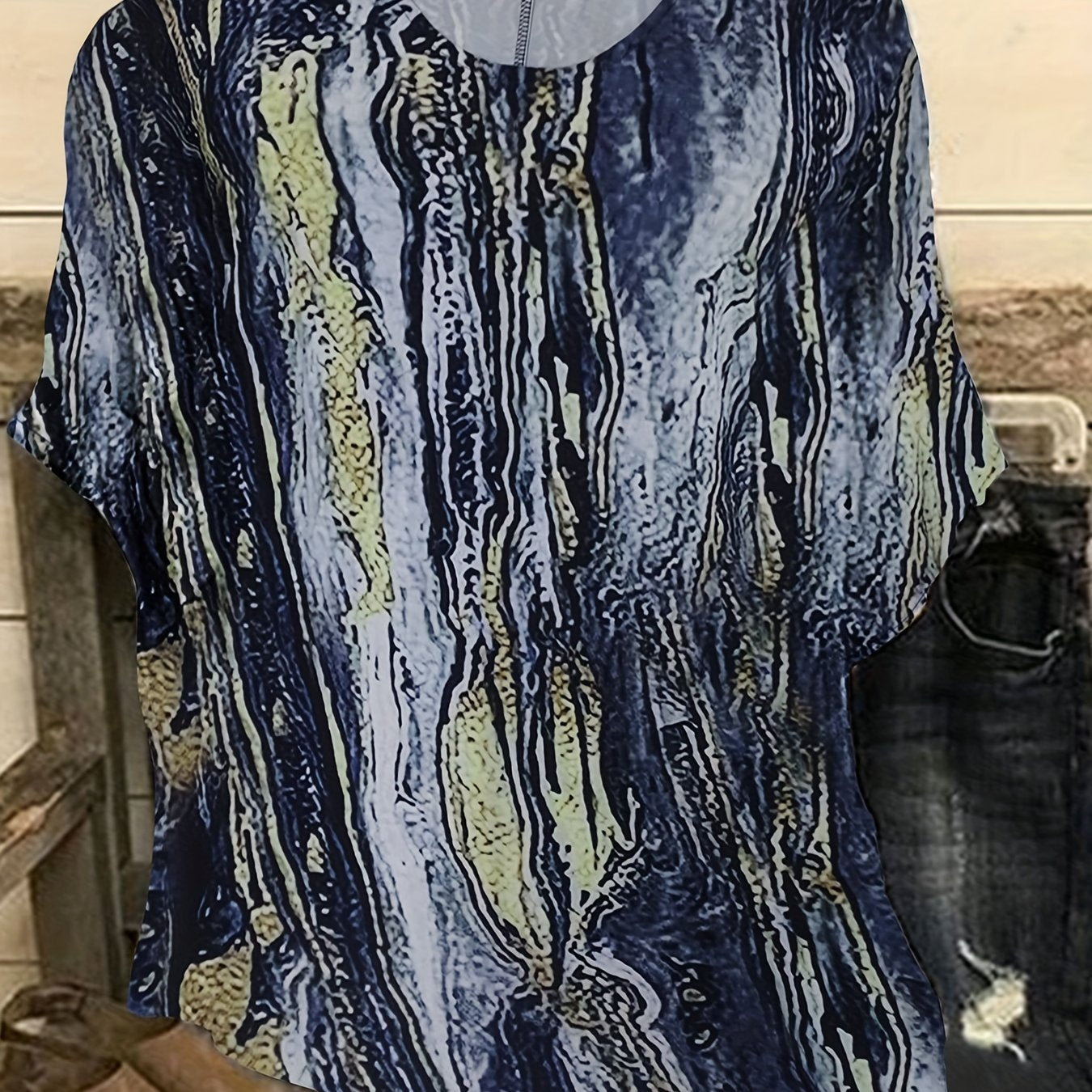 Tie Dye Drop Shoulder Round Neck Blouse