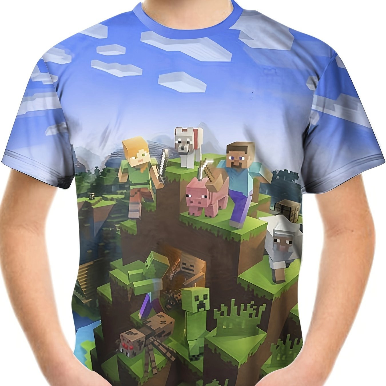 Kids Game Building Block World Print T-shirt