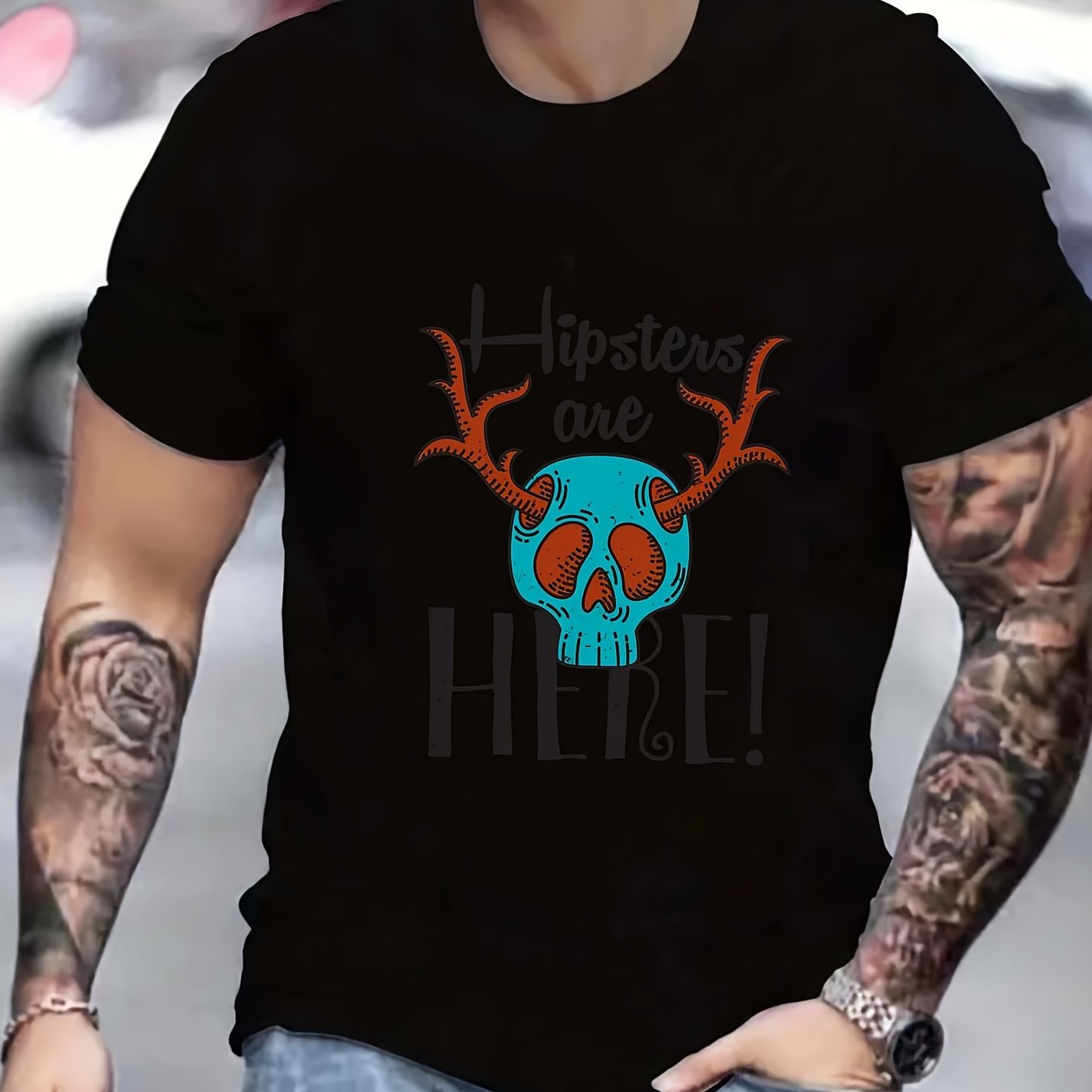 Anime Skull Print Men's Graphic Crew Neck Active T shirt Casual Comfy Tees