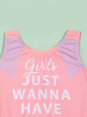 Girls Mermaid Print One piece Swimsuit Backless Colorblock Sports Swimsuit