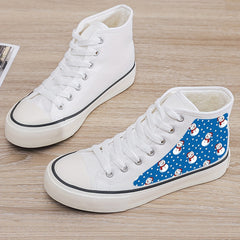Christmas Snowman Print Plush Lined Thermal Chunky Canvas Sneakers