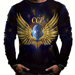 Wings Print Men's Long Sleeve Tee for Autumn