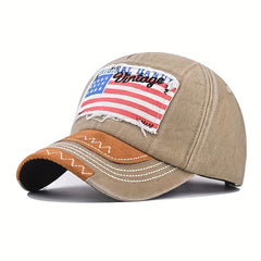 American Flag Embroidered Baseball Cap Washed Cotton Mens Peaked Cap