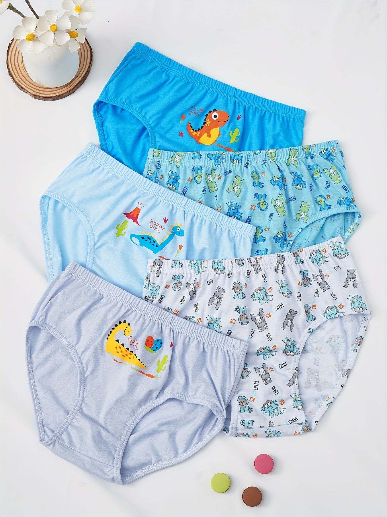 5pcs Boys Cartoon Dinosaurs Briefs Soft Comfortable Kids Clothes