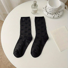 Bow Textured Socks Comfy & Lolita All match Socks Women's Stockings