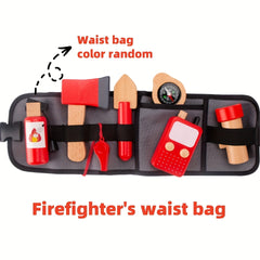 Firefighter Waist Pack Set Wooden Role Playing Toy for Kids' Gift
