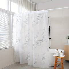 Gray Bamboo Leaf Pattern Shower Curtain Waterproof