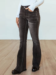 Water Ripple Embossed Bootcut Jeans Grey Wide Legs