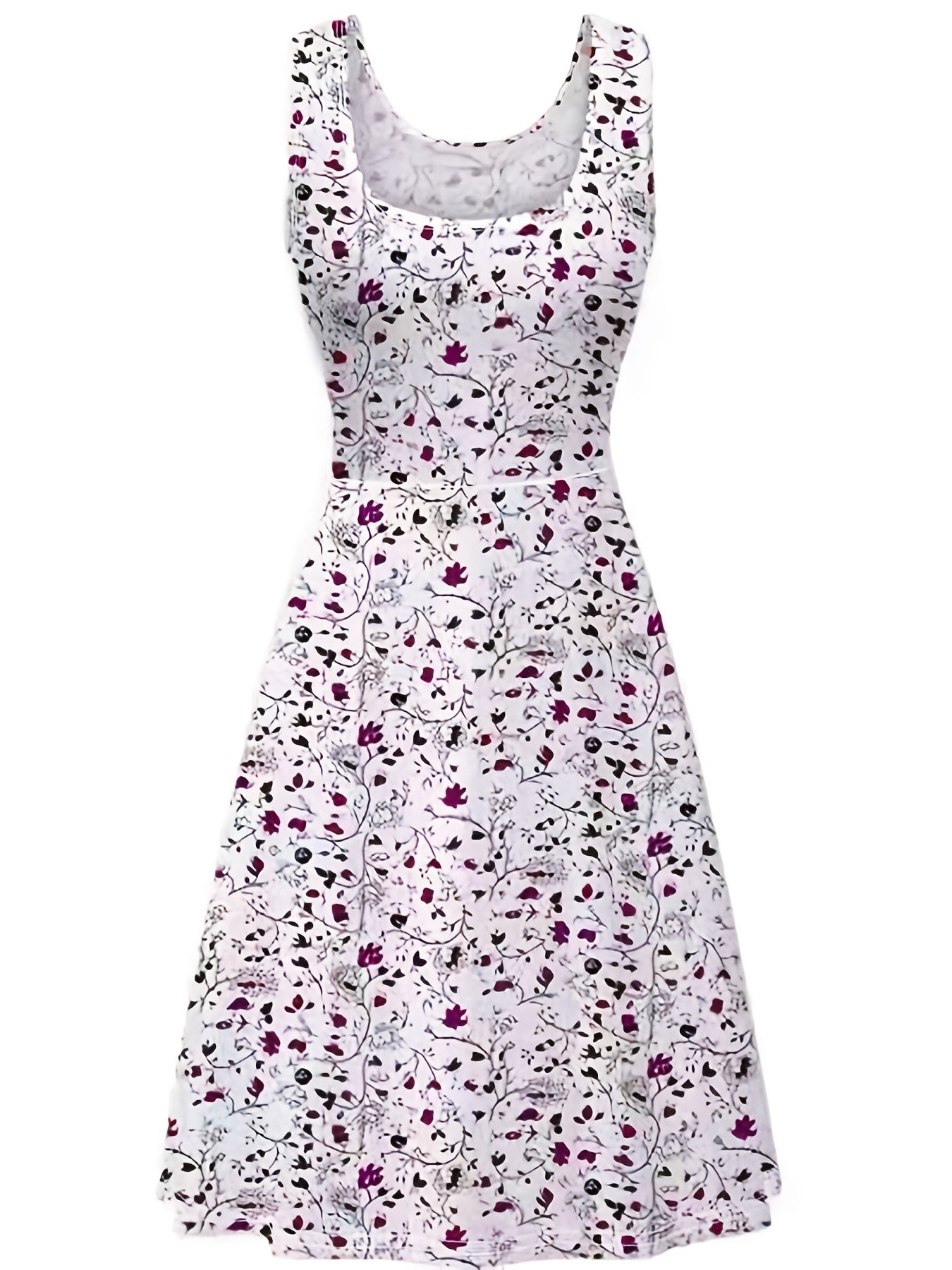 Tank Dress Women's Plus Floral Print Round Neck Sleeveless Midi Dress
