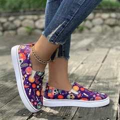 Halloween Skeleton Pattern Slip On Loafers Soft Sole Boat Shoes