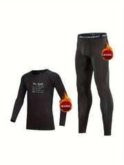 Kids Fleece Lined Compression Set Top and Leggings for Outdoor Activities