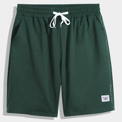 Men's Casual Green Stretch Knitted Cotton Shorts for Summer