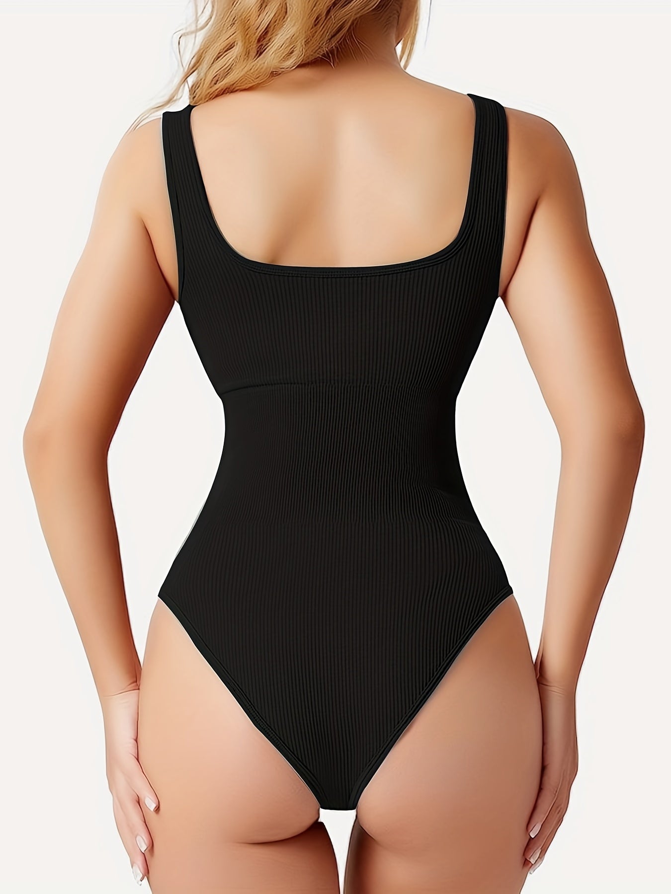 Ribbed Sleeveless Bodysuit Square Neck Top
