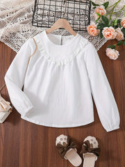 Girls Shirt Lace Trims Long Sleeve Blouse Tops Kids Clothings Gift Idea