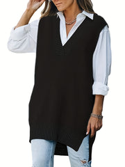 Solid V Neck Sweater Vest Sleeveless Casual Sweater