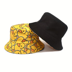 Yellow Duck Cartoon Bucket Hat Full Print Lightweight Fisherman Cap