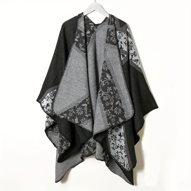 Floral Jacquard Shawl Thick Boho Wrap Windproof Cape Blanket Scarf