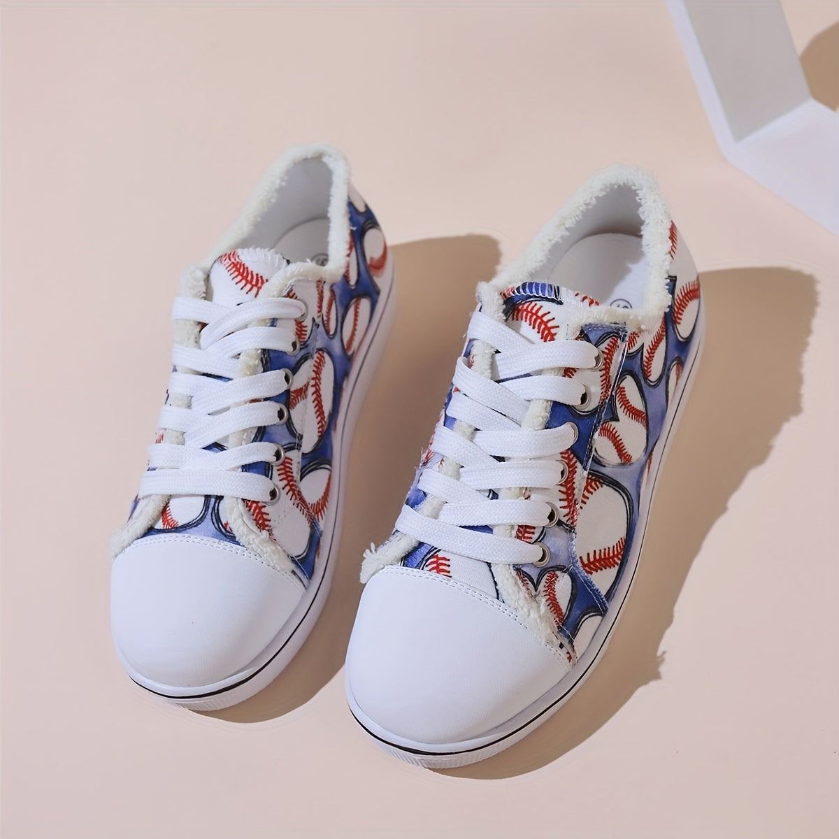 Women's Baseball Canvas Sneakers Round Toe Lace Up Flat Shoes