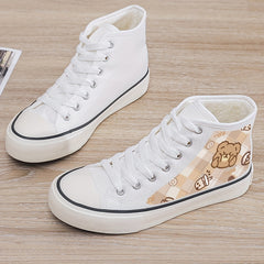 Girl's Cute Bear Pattern High Top Skate Shoes