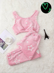 Star Pattern Plush Pajama Set Sleeveless Crop Top & Loose Pants