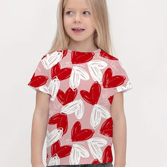 Girls Heart Graphic Crew Neck T shirt Short Sleeve Pullover Summer Clothes